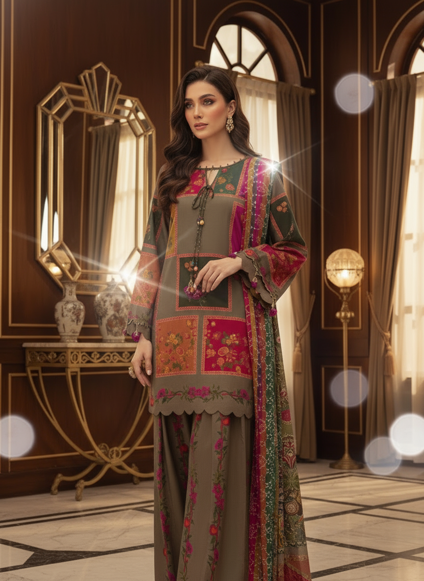 SUNDOORI 3PC PRINTED SUIT