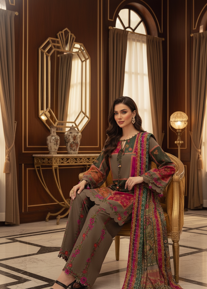 SUNDOORI 3PC PRINTED SUIT