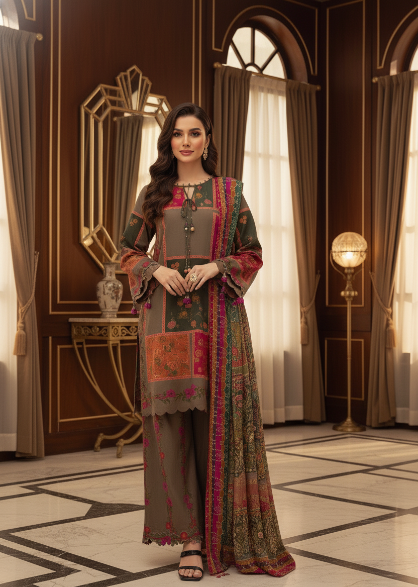 SUNDOORI 3PC PRINTED SUIT