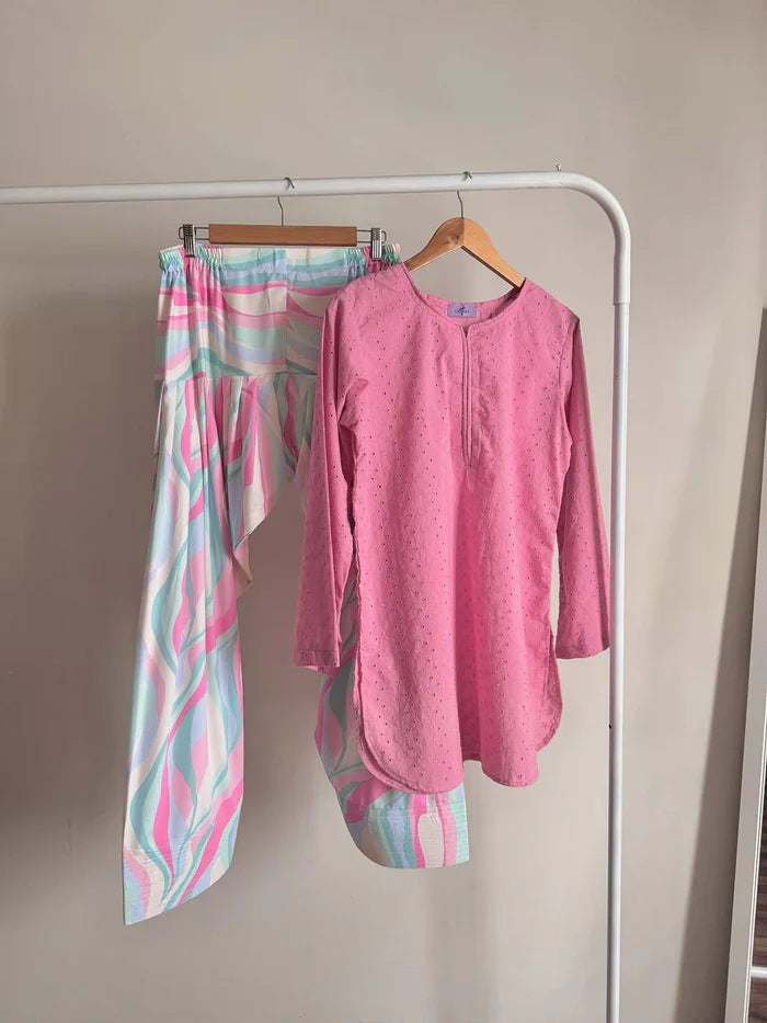 BLUSH CHICKENKARI SET ( FARSHI SHALWAR )